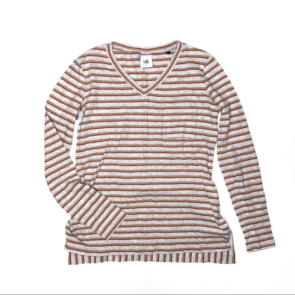 Cabi 3055 Skipper Striped V Neck T Shirt Gray XS